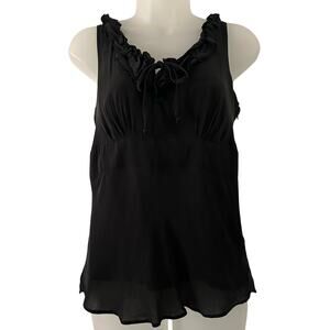 White House Black Market 100% Silk Sleeveless Ruffle Tie Front Blouse S Small